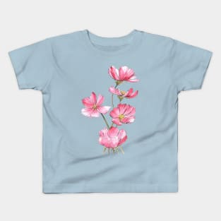 Pink Cosmos Flowers Watercolor Painting Kids T-Shirt